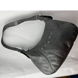 Enzo Angiolini Gray Silver Metallic Studded Leather Hobo Bag Y2K